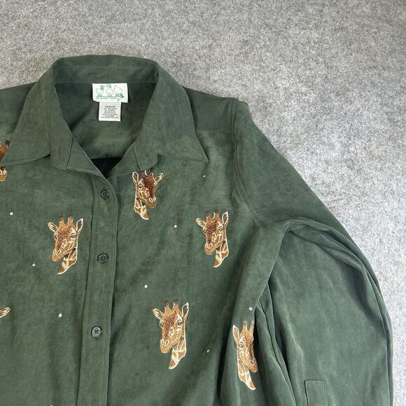 Quacker Factory Giraffes Button Up Faux Suede Shirt Medium Jacket Shacket Safari - Picture 2 of 10